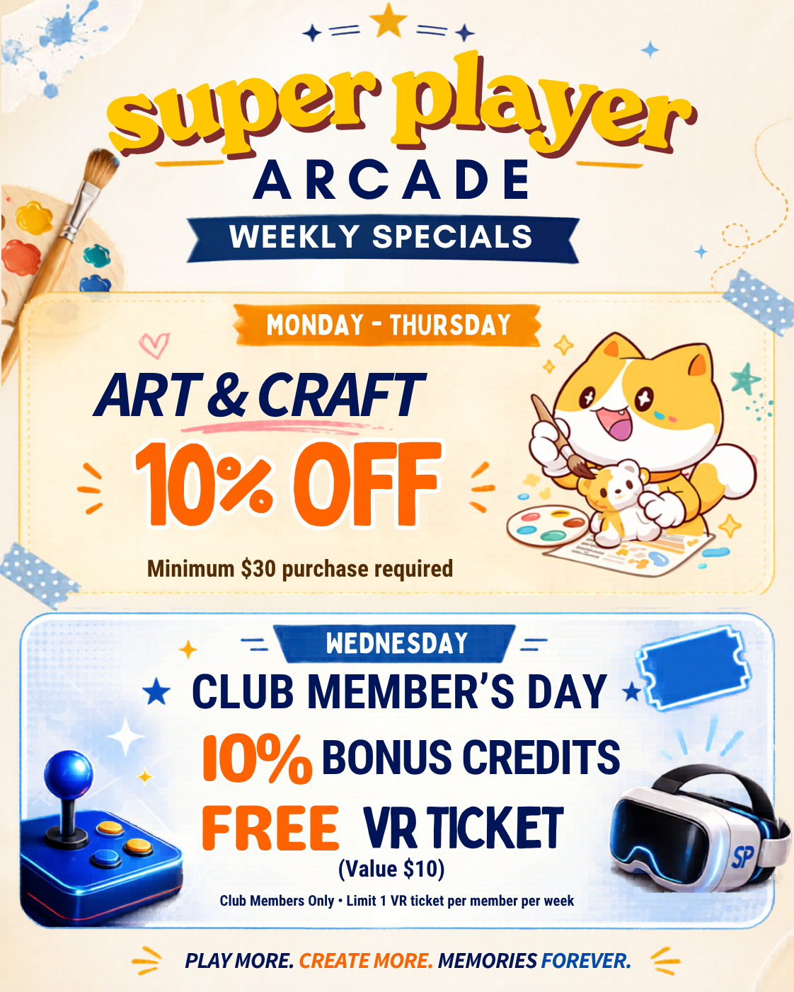 Weekly Specials at Super Player Arcade